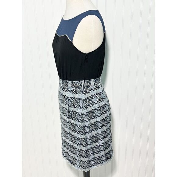 Moulinette Soeurs Women's Tweed Sleeveless Mini Dress Two-Tone Blue Black Size 2 - Picture 6 of 13